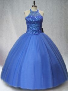 Fantastic Sleeveless Floor Length Beading Lace Up Quinceanera Gown with Blue