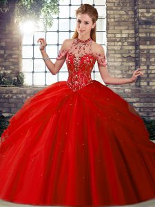 Tulle Sleeveless 15 Quinceanera Dress Brush Train and Beading and Pick Ups