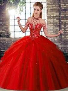 Tulle Sleeveless 15 Quinceanera Dress Brush Train and Beading and Pick Ups