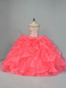 Ball Gowns Sleeveless Watermelon Red Quinceanera Gown Lace Up