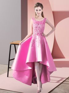 Custom Fit Scoop Sleeveless Satin Dama Dress Lace Zipper