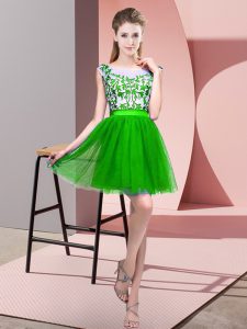 High Quality Green A-line Tulle Bateau Sleeveless Lace Mini Length Zipper Dama Dress