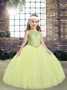 Tulle Sleeveless Floor Length Girls Pageant Dresses and Beading