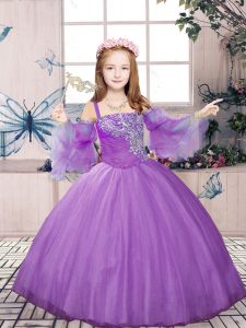 Floor Length Ball Gowns Sleeveless Lavender Pageant Dress for Womens Lace Up