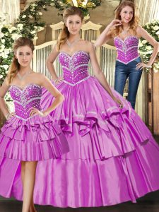 Latest Lilac Sweetheart Lace Up Beading and Ruffled Layers Quinceanera Dress Sleeveless
