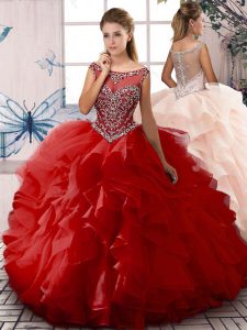 Glittering Sleeveless Beading and Ruffles Zipper 15 Quinceanera Dress