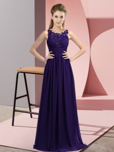 Pretty Purple Zipper Quinceanera Dama Dress Beading and Appliques Sleeveless Floor Length