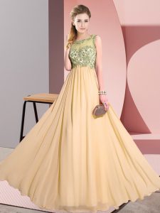 Shining Peach Backless Scoop Beading and Appliques Vestidos de Damas Chiffon Sleeveless