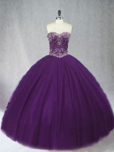 Purple Sleeveless Beading Floor Length Vestidos de Quinceanera