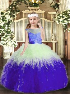 Multi-color Ball Gowns Lace and Ruffles Girls Pageant Dresses Backless Tulle Sleeveless Floor Length