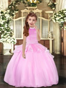 Lilac Little Girl Pageant Gowns Party and Sweet 16 and Wedding Party with Beading Halter Top Sleeveless Backless