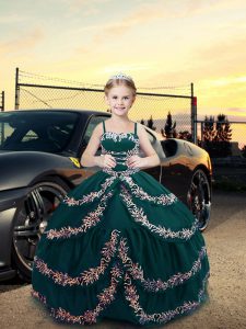 Ball Gowns Pageant Gowns For Girls Teal Straps Satin Sleeveless Floor Length Lace Up