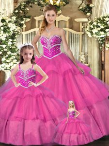 Cute Sweetheart Sleeveless Organza Quince Ball Gowns Beading Lace Up