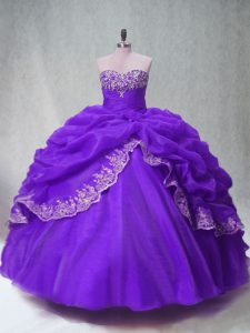 Lovely Purple Sleeveless Beading and Appliques and Pick Ups Floor Length Quinceanera Gown