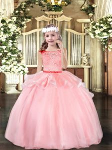 Top Selling Scoop Sleeveless Pageant Dress for Girls Floor Length Beading Baby Pink Organza