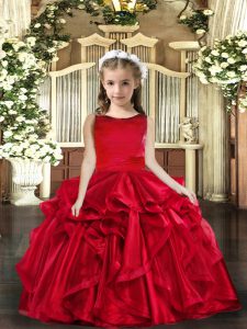 Admirable Floor Length Red Little Girls Pageant Dress Wholesale Scoop Sleeveless Lace Up