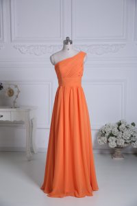 Orange Empire Ruching Quinceanera Court Dresses Zipper Chiffon Sleeveless Floor Length