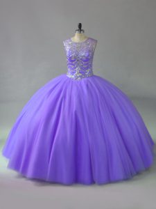 Lavender Tulle Lace Up Sweet 16 Dress Sleeveless Beading
