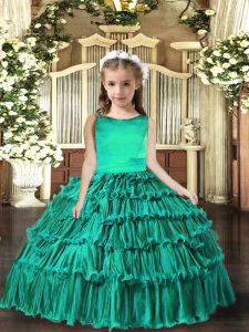 Gorgeous Turquoise Ball Gowns Ruffled Layers Custom Made Pageant Dress Lace Up Sleeveless Floor Length