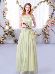 Tulle Scoop Sleeveless Side Zipper Lace and Belt Damas Dress in Yellow Green