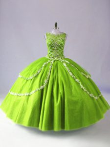 On Sale Tulle Scoop Sleeveless Zipper Beading and Appliques Quinceanera Dresses in