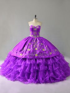 Sweetheart Sleeveless Organza Sweet 16 Quinceanera Dress Embroidery and Ruffles Lace Up