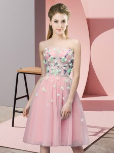 Sweetheart Sleeveless Lace Up Dama Dress for Quinceanera Pink Tulle