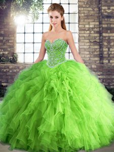 Fancy Tulle Sweetheart Sleeveless Lace Up Beading and Ruffles Quinceanera Gown in