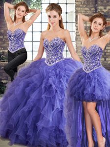 Fitting Tulle Sleeveless Floor Length Sweet 16 Quinceanera Dress and Beading and Ruffles