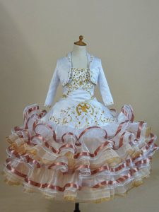 Stunning Multi-color Strapless Lace Up Beading and Ruffled Layers Pageant Gowns For Girls Sleeveless