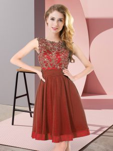 Fitting Rust Red Empire Chiffon Scoop Sleeveless Beading and Appliques Mini Length Backless Quinceanera Court Dresses