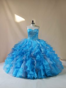 Baby Blue Quinceanera Gown Sweet 16 and Quinceanera with Beading and Ruffles Sweetheart Sleeveless Lace Up