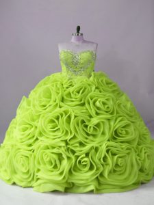 Extravagant Yellow Green Sweetheart Lace Up Beading Quinceanera Dress Brush Train Sleeveless