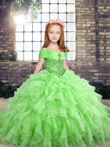 Organza Sleeveless Floor Length Little Girl Pageant Gowns and Beading and Ruffles