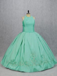 Scoop Sleeveless Satin Quince Ball Gowns Embroidery Zipper