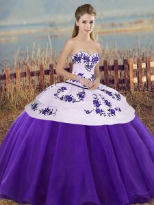 Luxury Embroidery and Bowknot Sweet 16 Quinceanera Dress White And Purple Lace Up Sleeveless Floor Length