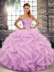 Beautiful Floor Length Ball Gowns Sleeveless Lilac Quinceanera Dresses Lace Up