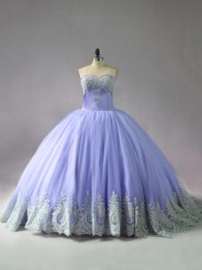 Sweetheart Sleeveless Court Train Lace Up Quinceanera Dresses Lavender Tulle