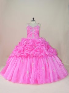 Baby Pink Sleeveless Beading and Appliques and Pick Ups Lace Up Sweet 16 Dresses