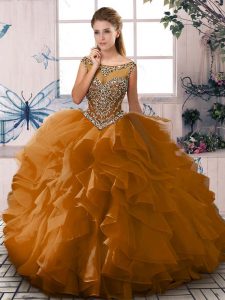 Organza Sleeveless Floor Length Quinceanera Gowns and Beading and Ruffles