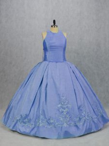 Scoop Sleeveless Zipper Sweet 16 Dresses Blue Satin