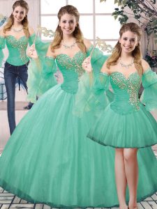 Beading Sweet 16 Dress Turquoise Lace Up Sleeveless Floor Length