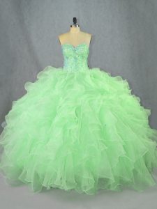 Affordable Green Quinceanera Dresses Sweet 16 and Quinceanera with Beading and Ruffles Sweetheart Sleeveless Lace Up