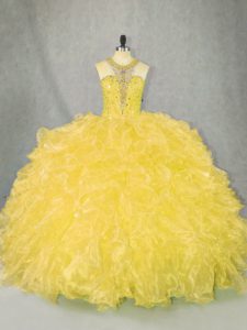 Vintage Gold Quinceanera Dresses Sweet 16 and Quinceanera with Beading and Ruffles Scoop Sleeveless Zipper