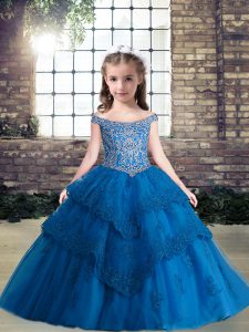 Sleeveless Beading and Appliques Lace Up Kids Pageant Dress