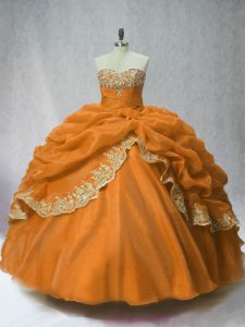Fantastic Sweetheart Sleeveless Quinceanera Gown Floor Length Beading and Appliques and Pick Ups Brown Organza
