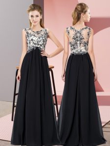 Black Scoop Zipper Beading and Appliques Quinceanera Court of Honor Dress Sleeveless