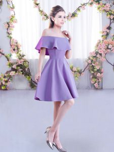 Traditional Lavender Off The Shoulder Zipper Ruching Dama Dress Short Sleeves