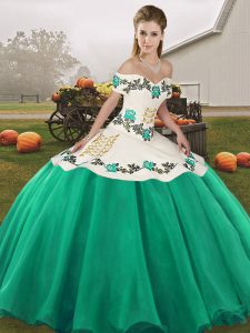 Dramatic Turquoise Sleeveless Floor Length Embroidery Lace Up Sweet 16 Dress