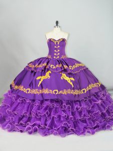 Sweetheart Sleeveless Brush Train Lace Up 15 Quinceanera Dress Purple Satin and Organza